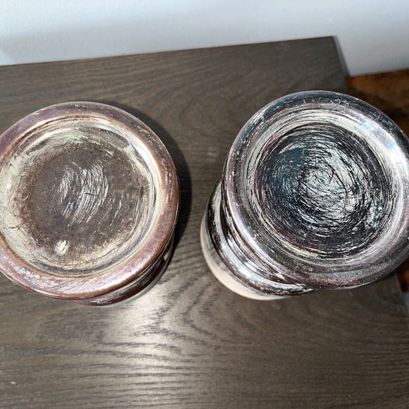 Pair of Urban Barn "Margo'" pewter-glazed, ceramic candle-holders, approx 6 in. - Picture 2 of 9